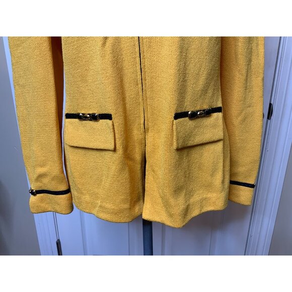 St. John Collection Dark Yellow Knit Zip-Up Jacket W/ Navy Blue Trim, Size 4 - Picture 3 of 9